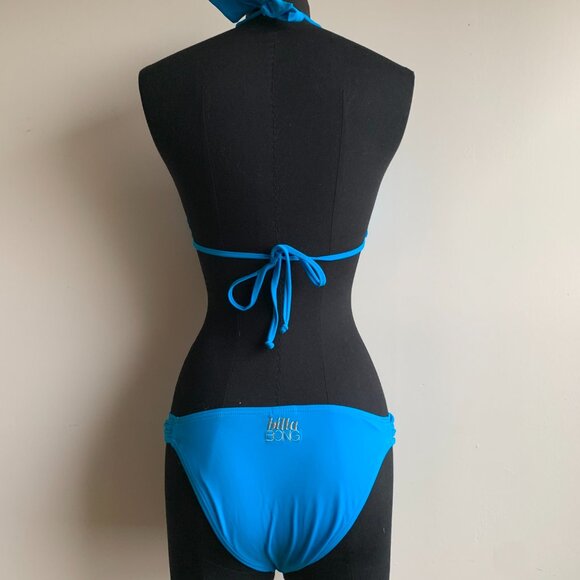 Billabong surf BLUE CRUSH era Vintage bikini solid blue halter top set RARE - Picture 2 of 7